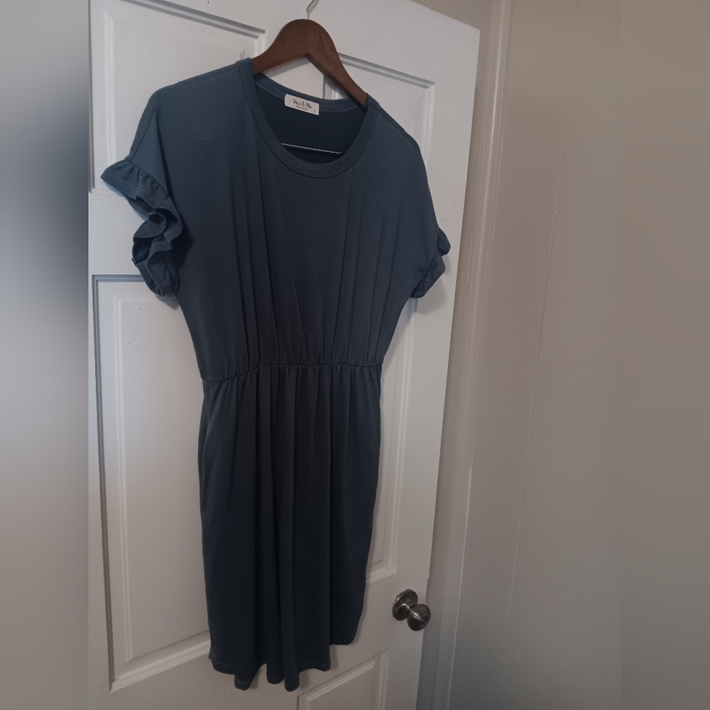 Blue Midi Ruffle Sleeve Dress